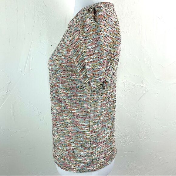 LOFT Multi Color Striped Capped Sleeve Tweed Top XS - Picture 3 of 5
